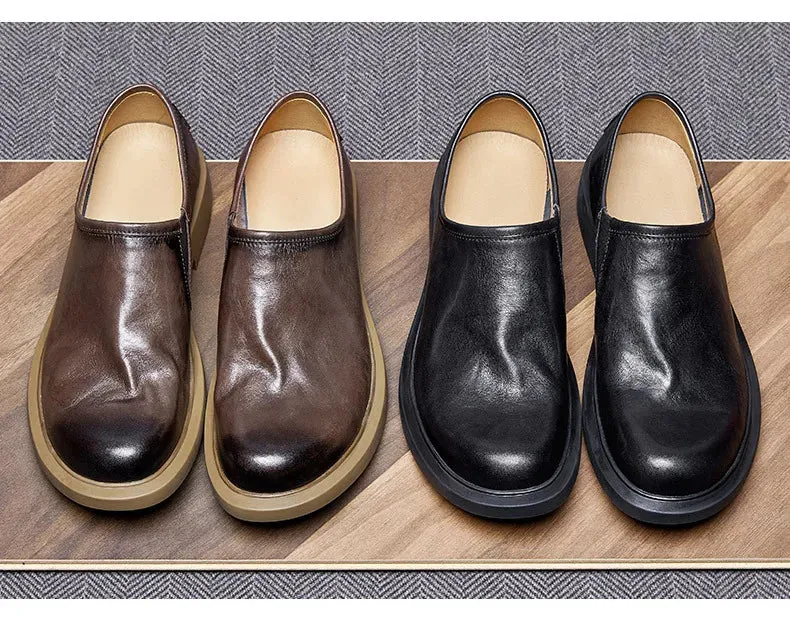 Summer Men's Breathable Soft Cow Leather Slip-on Casual Shoes