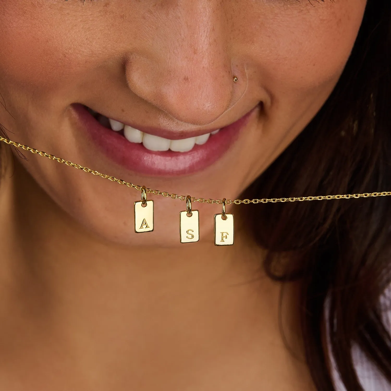 Three Initial Tag Necklace