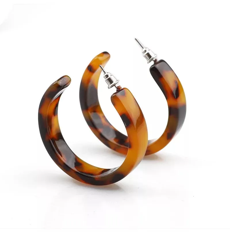 Tortoise Acetate Round Hoop Circle Earrings