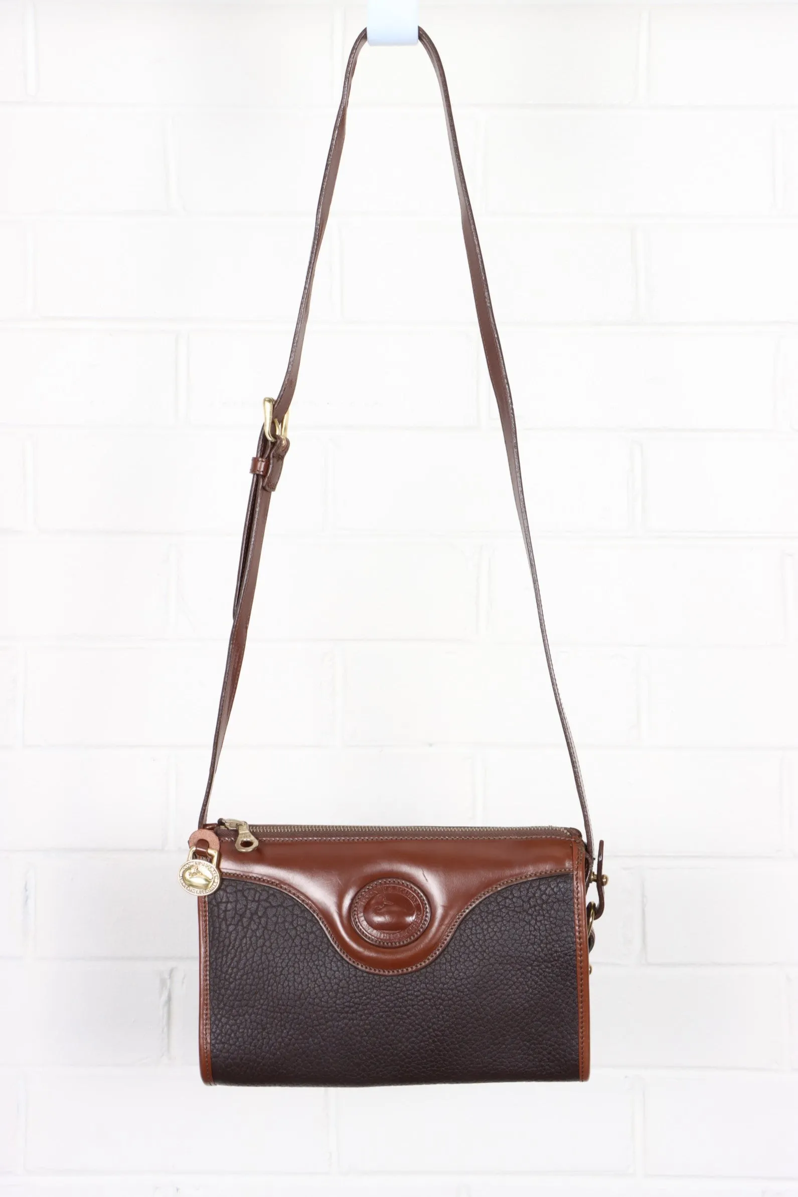 Vintage Dooney & Bourke Black and Brown Leather Crossbody Bag - USA Made