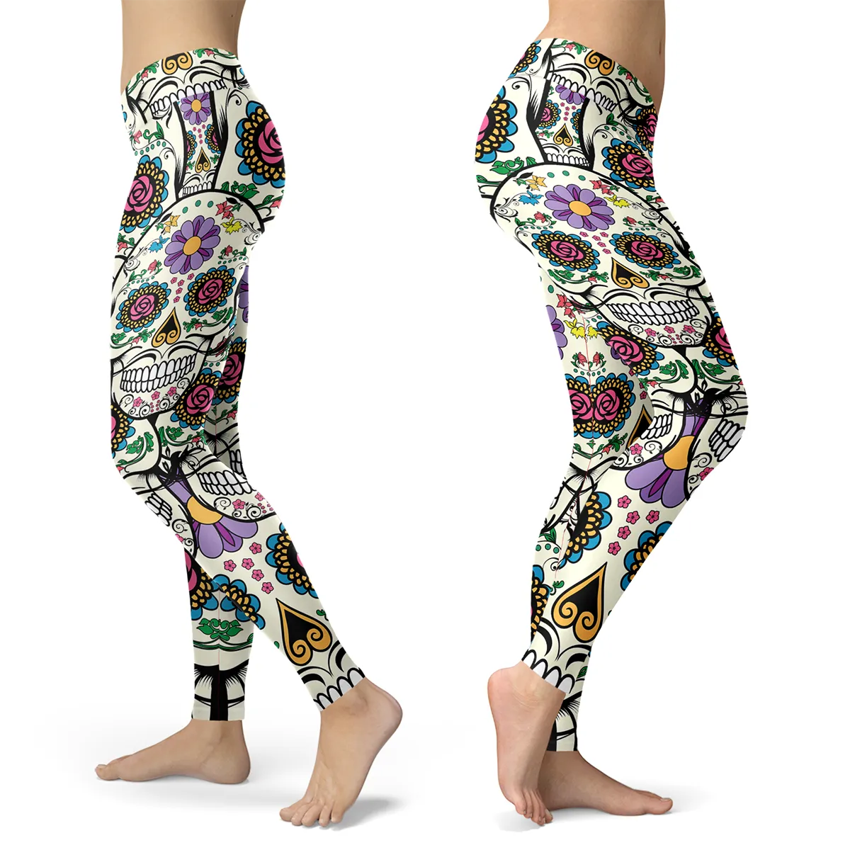 Violet Skull Print Yoga Leggings