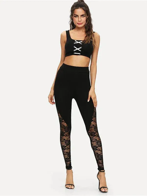 Women's Black Lace Tights Leggings