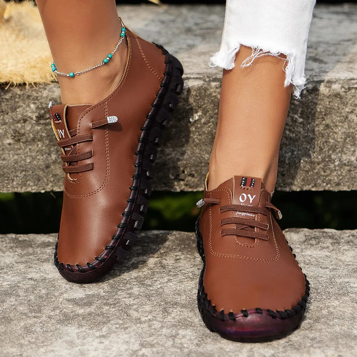 Women's Casual Vulcanized Flat Shoes in PU Leather