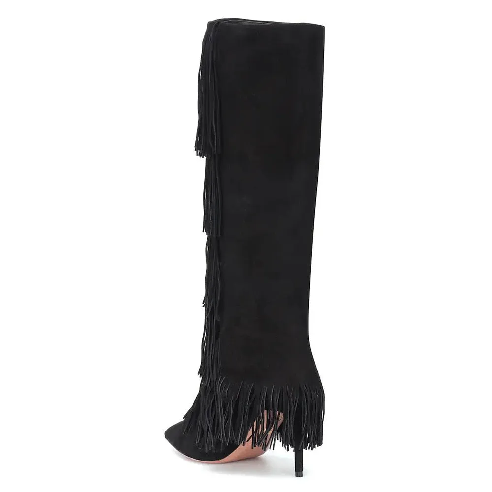 Women's Fringe Stiletto Heel Knee-High Boots