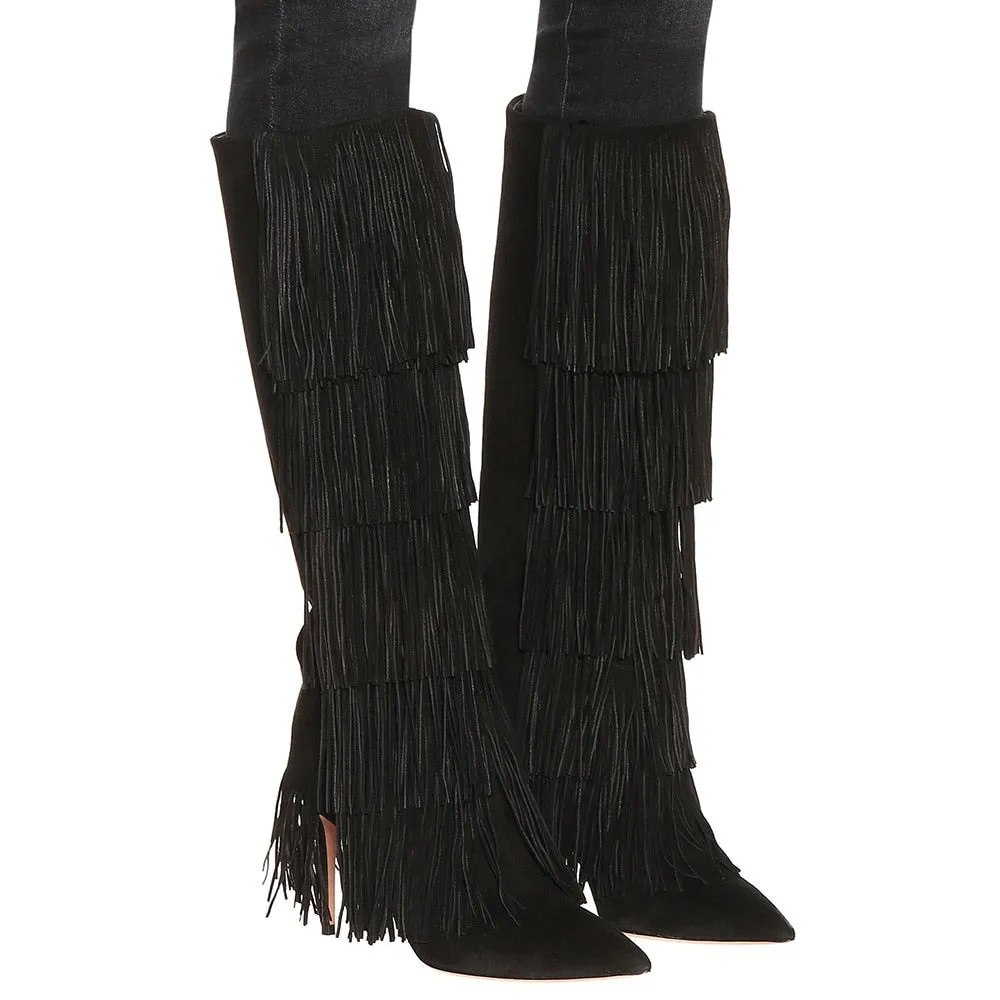 Women's Fringe Stiletto Heel Knee-High Boots