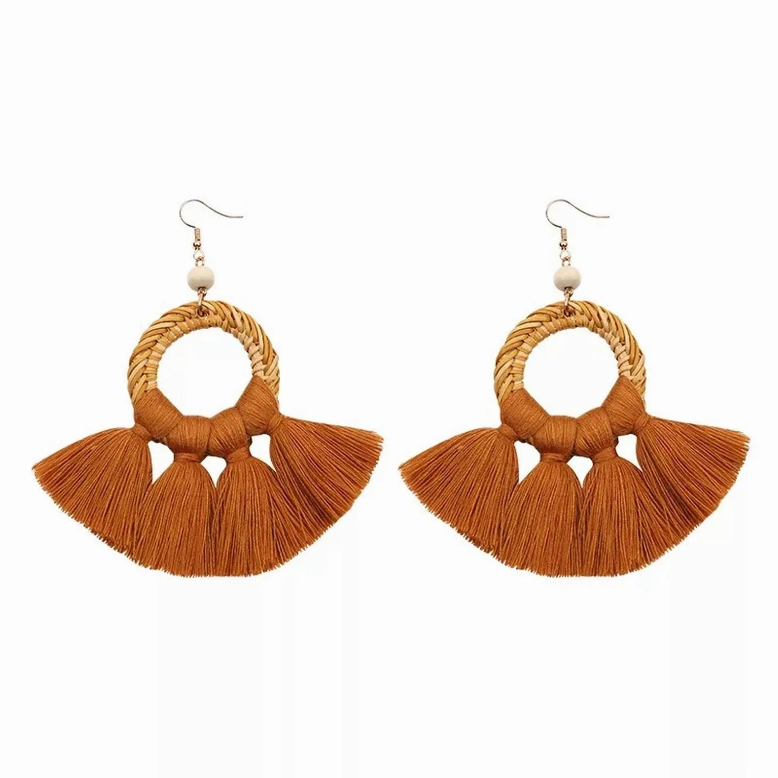 Woven Rattan Circle Earrings, Wicker Teardrop Earrings, Tassel Fan Earrings - Shop Statement Earrings
