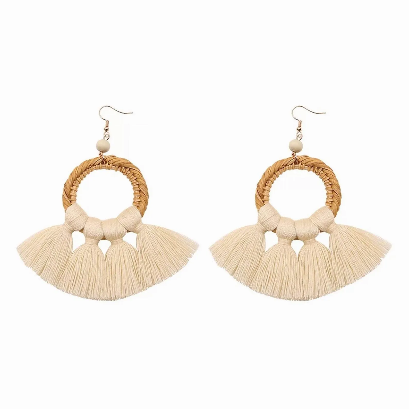 Woven Rattan Circle Earrings, Wicker Teardrop Earrings, Tassel Fan Earrings - Shop Statement Earrings