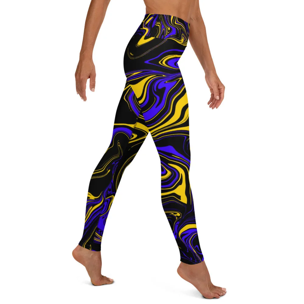 Yellow Blue Oil Spill High-Waisted Yoga Leggings