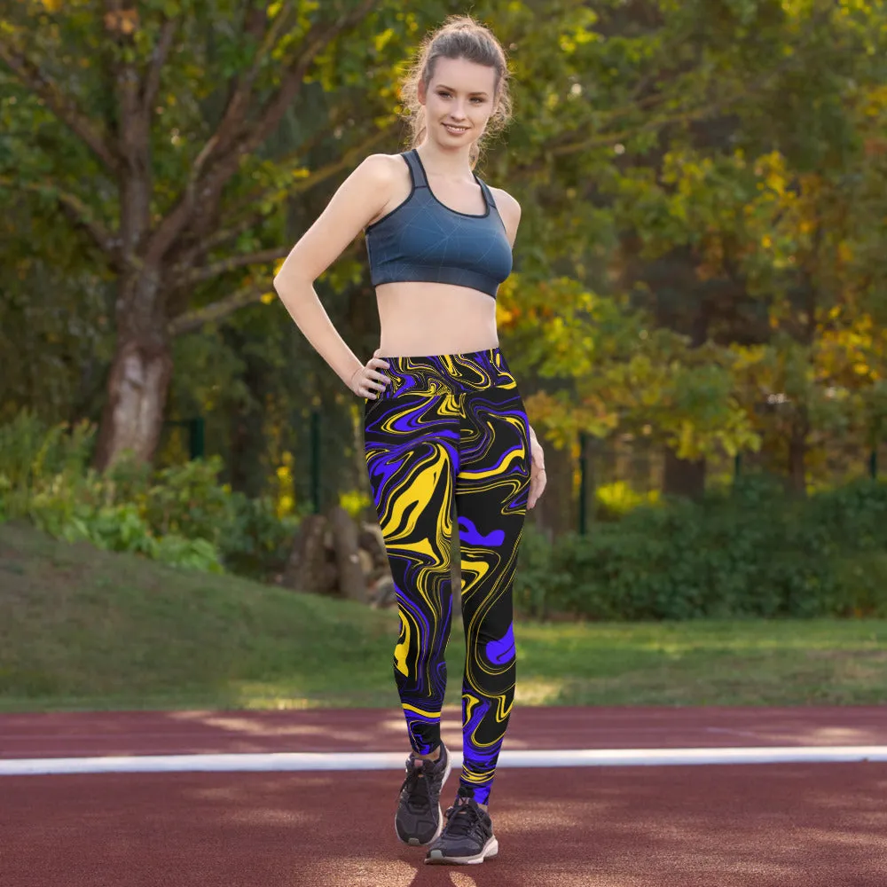 Yellow Blue Oil Spill High-Waisted Yoga Leggings